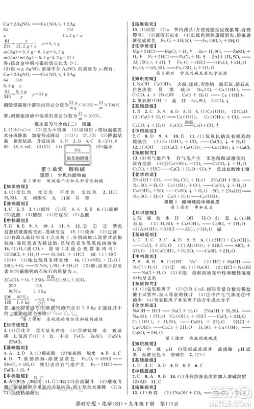 安徽师范大学出版社2022课时夺冠九年级化学下册RJ人教版答案