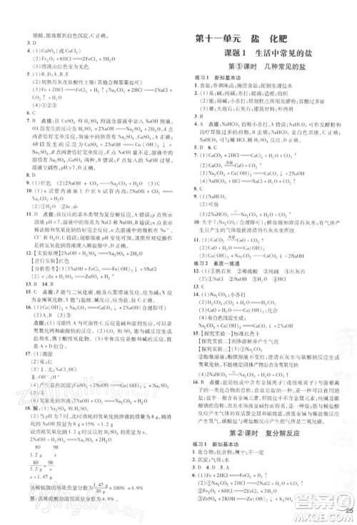 吉林教育出版社2022点拨训练课时作业本九年级下册化学人教版参考答案 吉林教育出版社2022点拨训练课时作业本九年级下册化学人教版参考答案