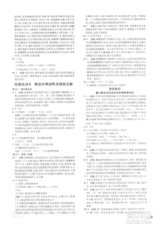 吉林教育出版社2022点拨训练课时作业本九年级下册化学人教版参考答案