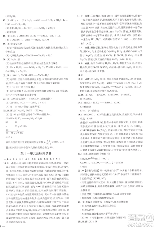吉林教育出版社2022点拨训练课时作业本九年级下册化学人教版参考答案