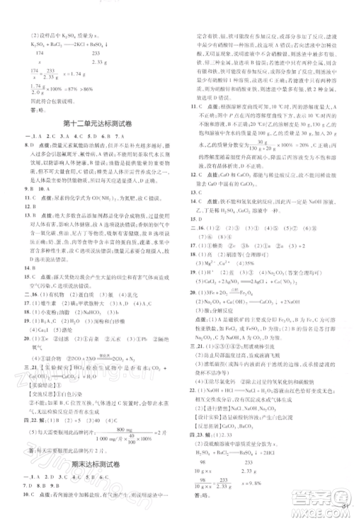 吉林教育出版社2022点拨训练课时作业本九年级下册化学人教版参考答案 吉林教育出版社2022点拨训练课时作业本九年级下册化学人教版参考答案