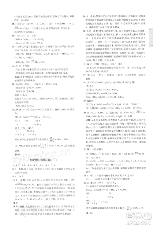 吉林教育出版社2022点拨训练课时作业本九年级下册化学人教版参考答案