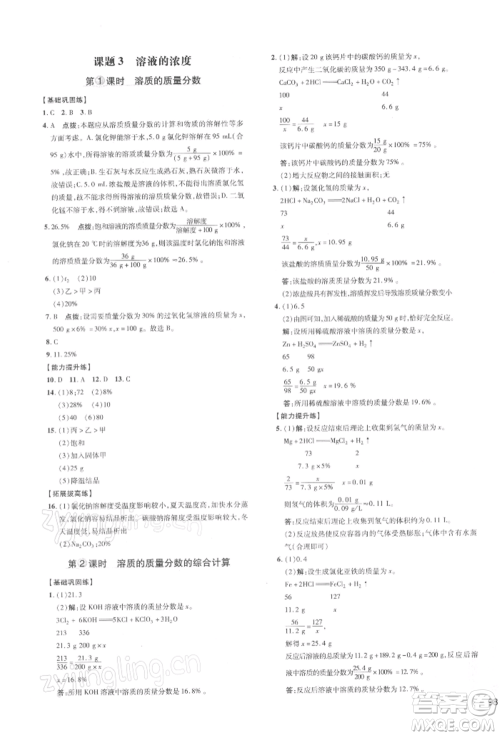 安徽教育出版社2022点拨训练课时作业本九年级下册化学人教版安徽专版参考答案