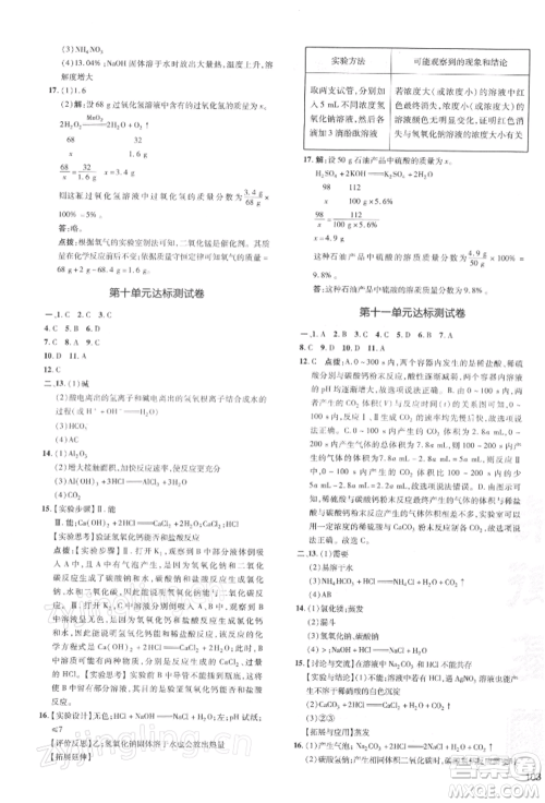 安徽教育出版社2022点拨训练课时作业本九年级下册化学人教版安徽专版参考答案