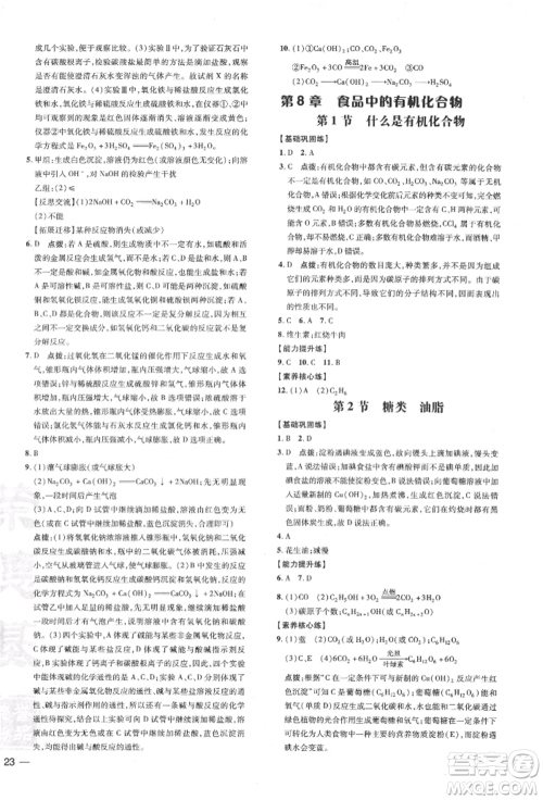 吉林教育出版社2022点拨训练课时作业本九年级下册化学沪教版参考答案