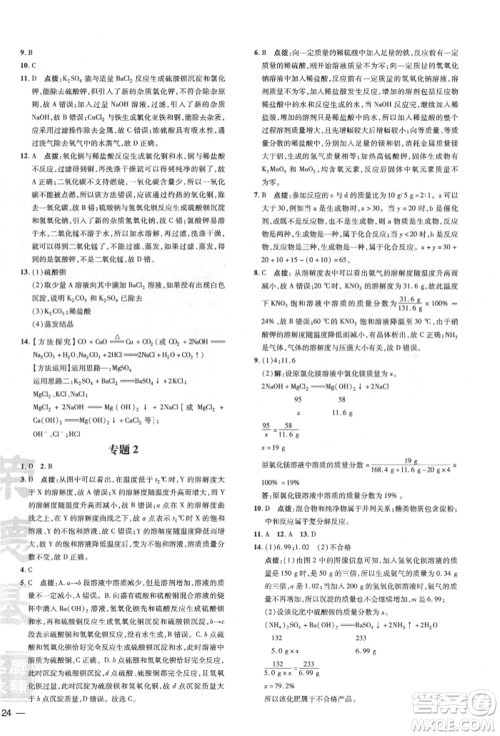 吉林教育出版社2022点拨训练课时作业本九年级下册化学沪教版参考答案