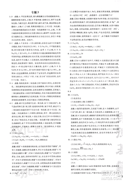 吉林教育出版社2022点拨训练课时作业本九年级下册化学沪教版参考答案