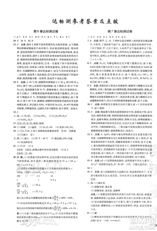 吉林教育出版社2022点拨训练课时作业本九年级下册化学沪教版参考答案