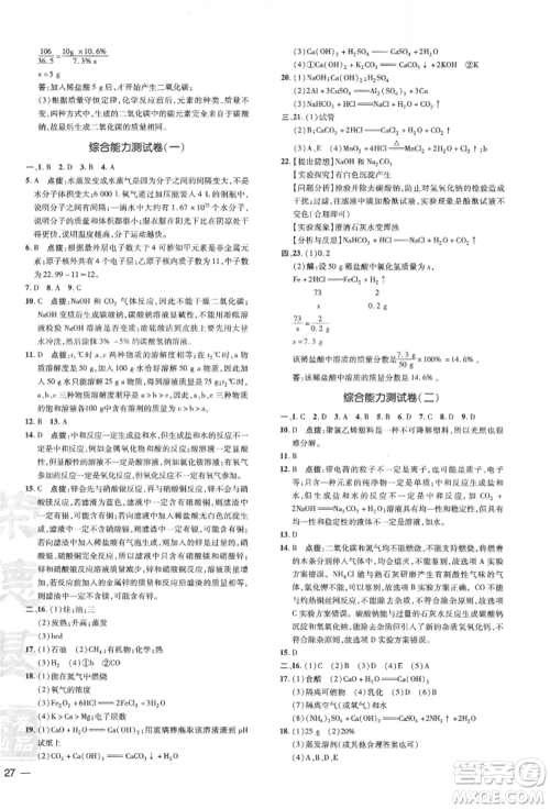 吉林教育出版社2022点拨训练课时作业本九年级下册化学沪教版参考答案