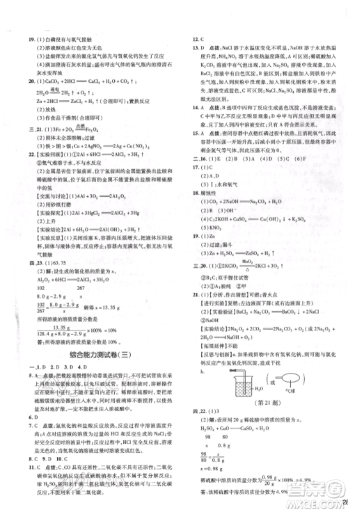 吉林教育出版社2022点拨训练课时作业本九年级下册化学沪教版参考答案