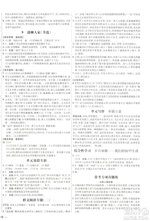 吉林教育出版社2022点拨训练课时作业本九年级下册语文人教版参考答案