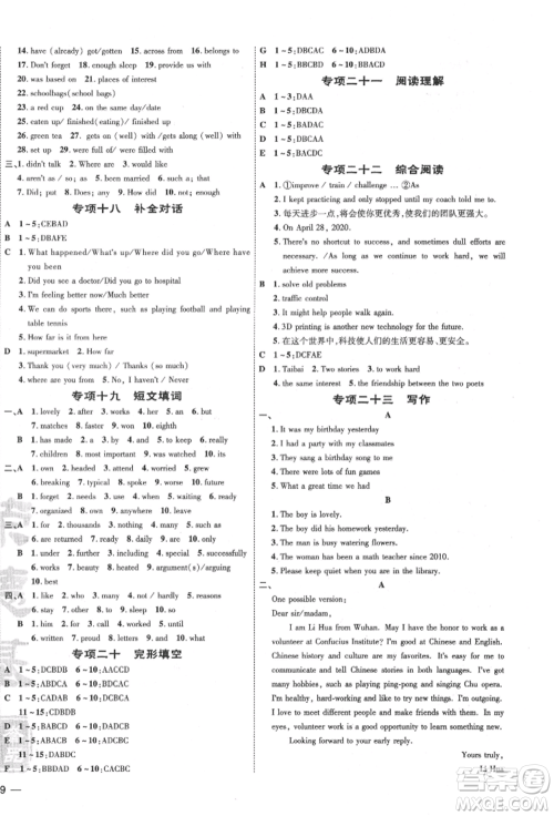 吉林教育出版社2022点拨训练课时作业本九年级下册英语人教版参考答案