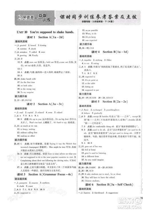 安徽教育出版社2022点拨训练课时作业本九年级下册英语人教版安徽专版参考答案