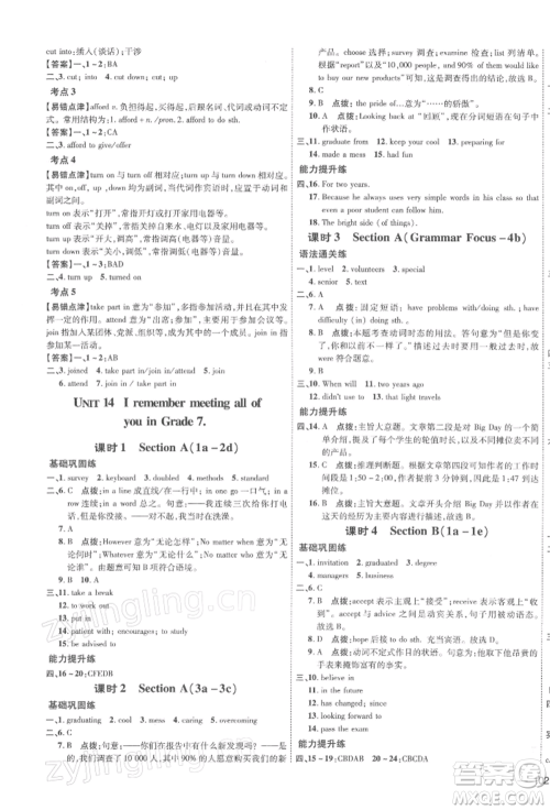 安徽教育出版社2022点拨训练课时作业本九年级下册英语人教版安徽专版参考答案