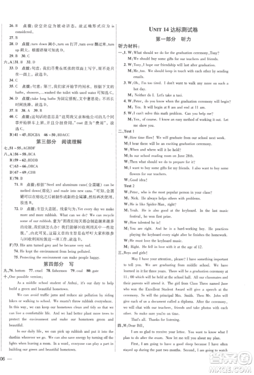 安徽教育出版社2022点拨训练课时作业本九年级下册英语人教版安徽专版参考答案