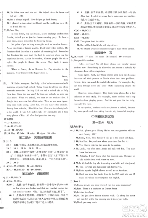 安徽教育出版社2022点拨训练课时作业本九年级下册英语人教版安徽专版参考答案