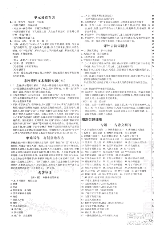 安徽教育出版社2022点拨训练课时作业本九年级下册语文人教版安徽专版参考答案