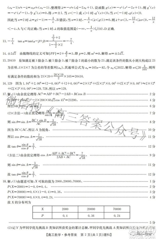 2022年河南省高三模拟考试理科数学试题及答案 2022年河南省高三模拟考试理科数学试题及答案