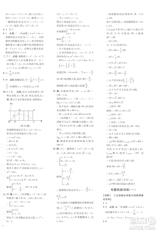 吉林教育出版社2022点拨训练课时作业本九年级下册数学湘教版参考答案