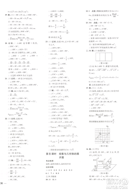 吉林教育出版社2022点拨训练课时作业本九年级下册数学湘教版参考答案