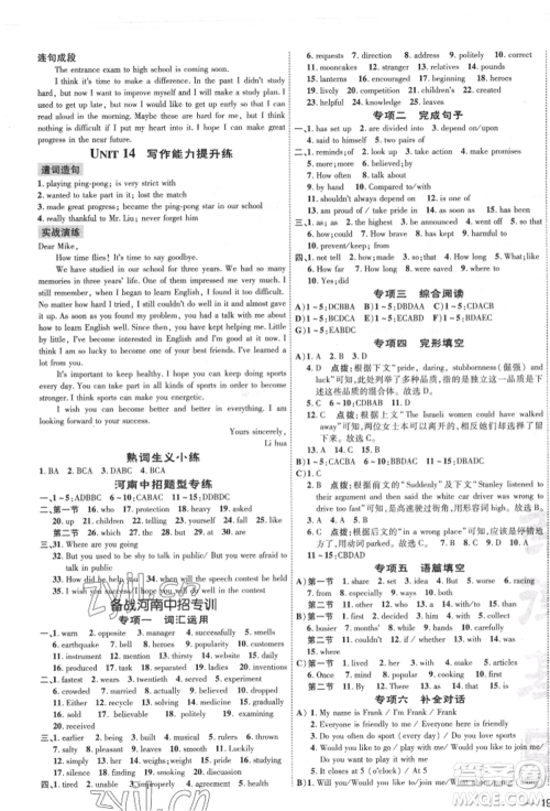 安徽教育出版社2022点拨训练课时作业本九年级英语人教版河南专版参考答案