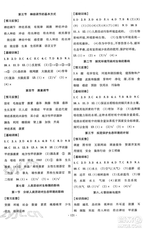 新疆文化出版社2022课时掌控七年级生物下册RJ人教版答案 新疆文化出版社2022课时掌控七年级生物下册RJ人教版答案