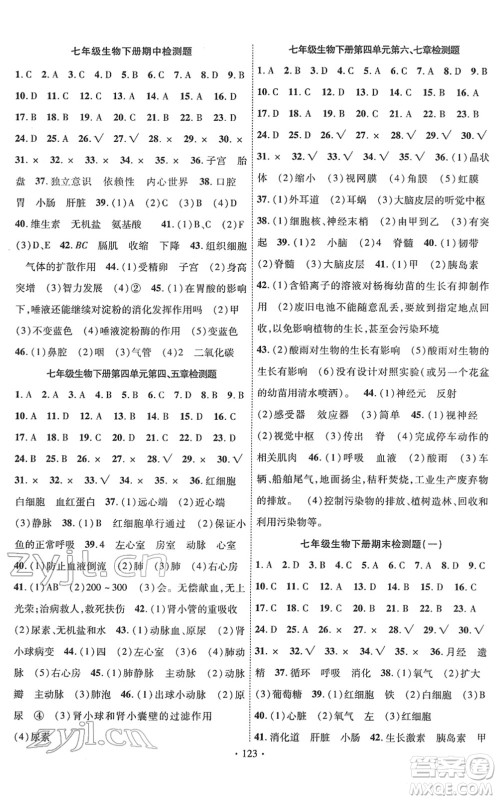 新疆文化出版社2022课时掌控七年级生物下册RJ人教版答案 新疆文化出版社2022课时掌控七年级生物下册RJ人教版答案