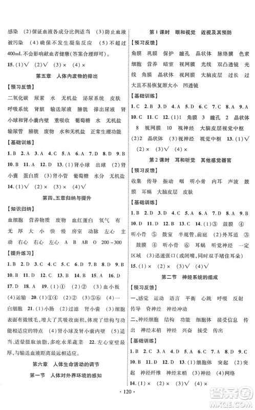 新疆文化出版社2022课时掌控七年级生物下册RJ人教版答案 新疆文化出版社2022课时掌控七年级生物下册RJ人教版答案