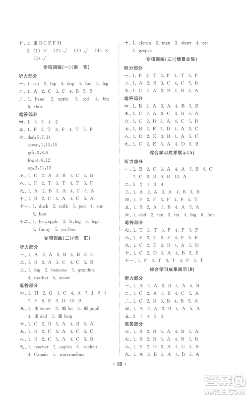 山东教育出版社2022金钥匙小学英语试卷基础练三年级下册人教版参考答案 山东教育出版社2022金钥匙小学英语试卷基础练三年级下册人教版参考答案