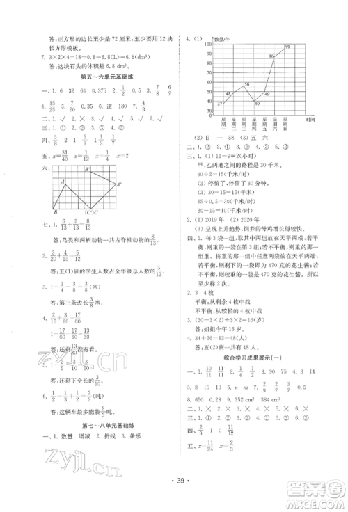 山东教育出版社2022金钥匙小学数学试卷基础练五年级下册人教版参考答案