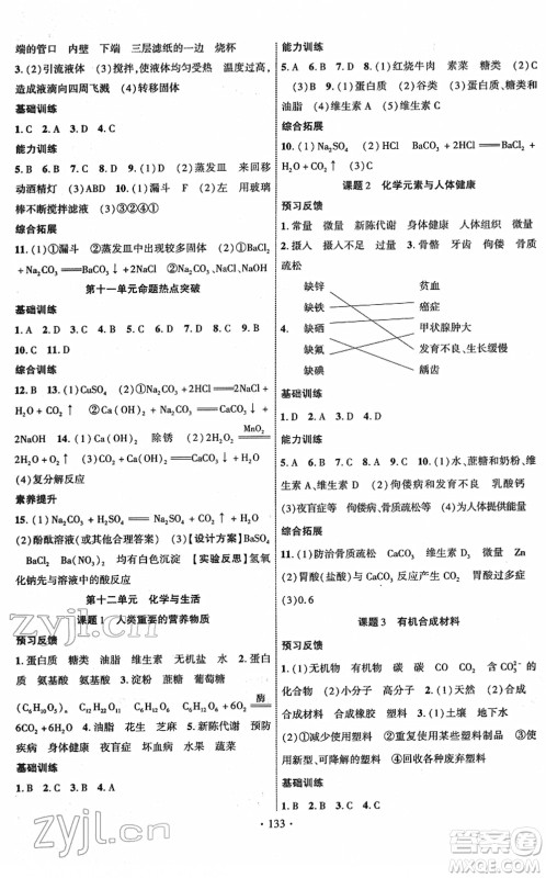 新疆文化出版社2022课时掌控九年级化学下册RJ人教版答案