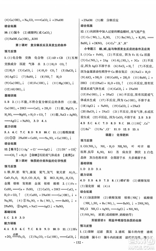 新疆文化出版社2022课时掌控九年级化学下册RJ人教版答案