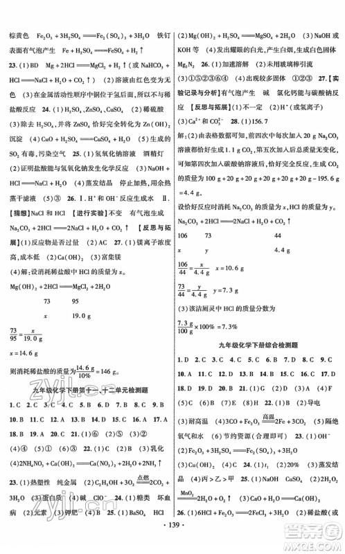 新疆文化出版社2022课时掌控九年级化学下册RJ人教版答案