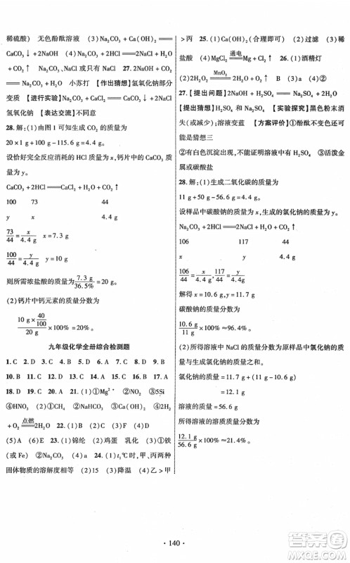 新疆文化出版社2022课时掌控九年级化学下册RJ人教版答案