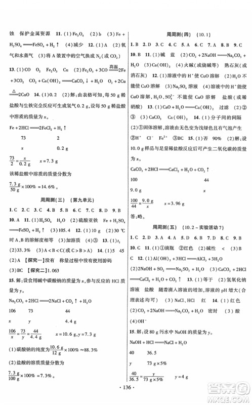 新疆文化出版社2022课时掌控九年级化学下册RJ人教版答案