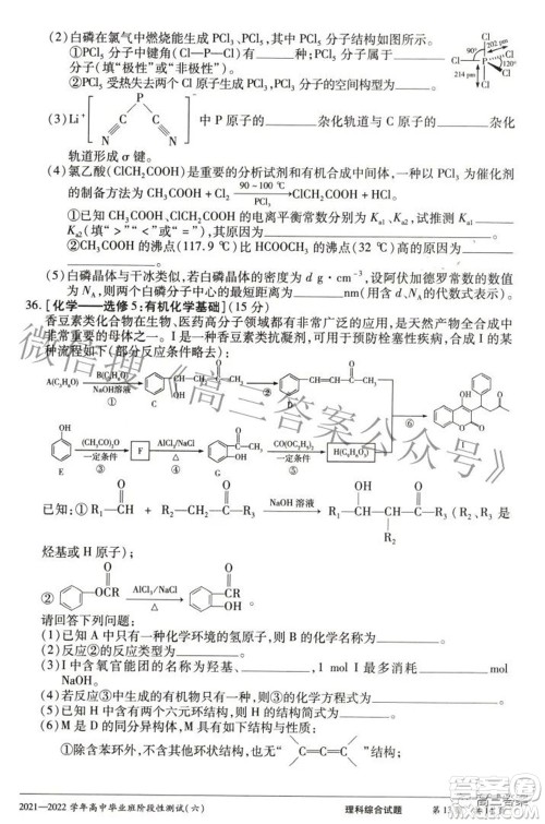 天一大联考2021-2022学年高中毕业班阶段测试六理科综合试题及答案