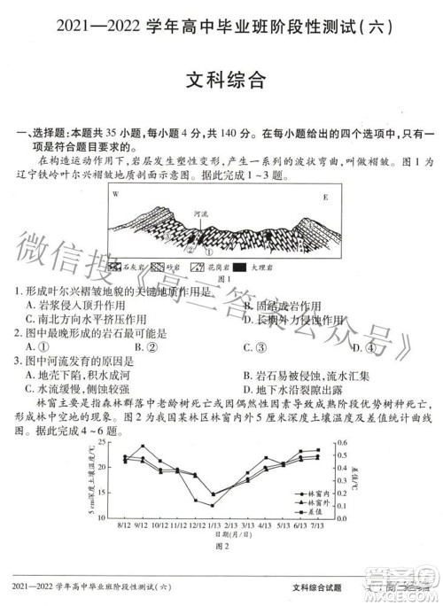 天一大联考2021-2022学年高中毕业班阶段测试六文科综合试题及答案 天一大联考2021-2022学年高中毕业班阶段测试六文科综合试题及答案