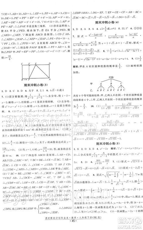 江苏人民出版社2022课时提优计划作业本八年级数学下册SK苏科版答案