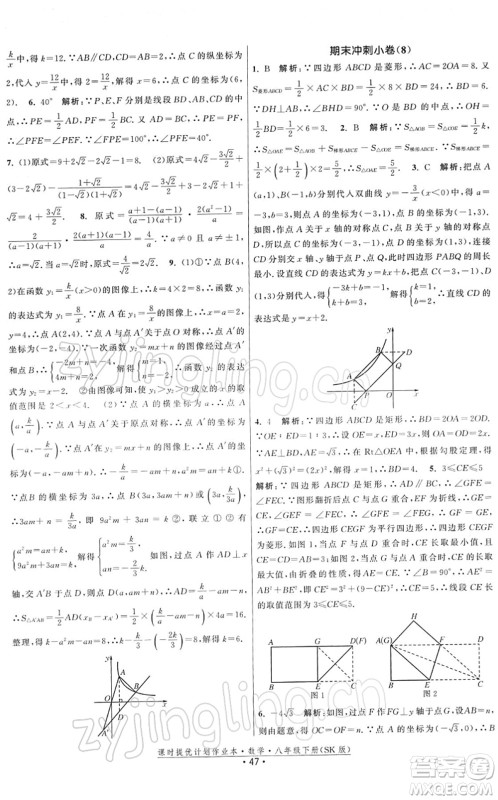 江苏人民出版社2022课时提优计划作业本八年级数学下册SK苏科版答案