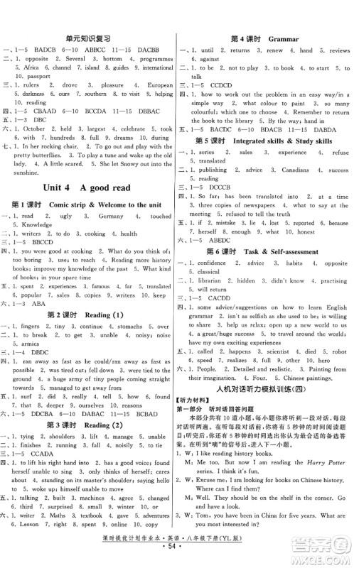 福建人民出版社2022课时提优计划作业本八年级英语下册YL译林版答案