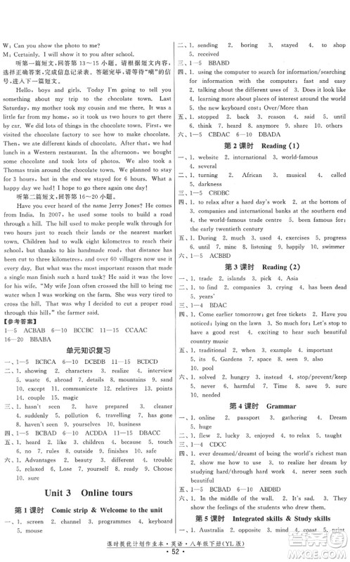 福建人民出版社2022课时提优计划作业本八年级英语下册YL译林版答案