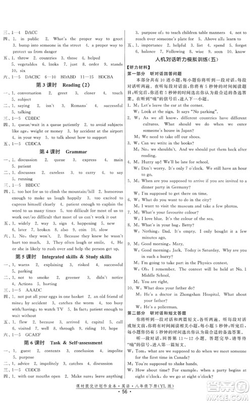 福建人民出版社2022课时提优计划作业本八年级英语下册YL译林版答案