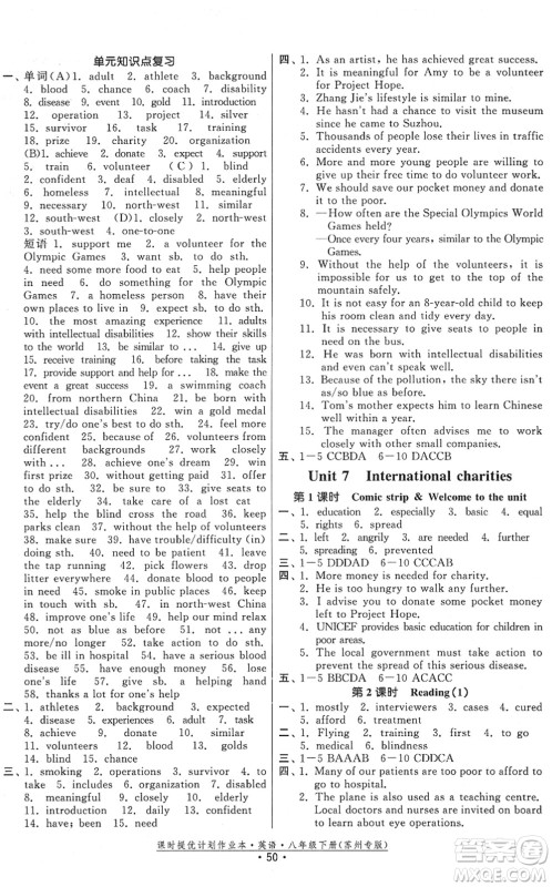 福建人民出版社2022课时提优计划作业本八年级英语下册译林版苏州专版答案