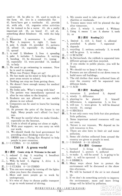 福建人民出版社2022课时提优计划作业本八年级英语下册译林版苏州专版答案
