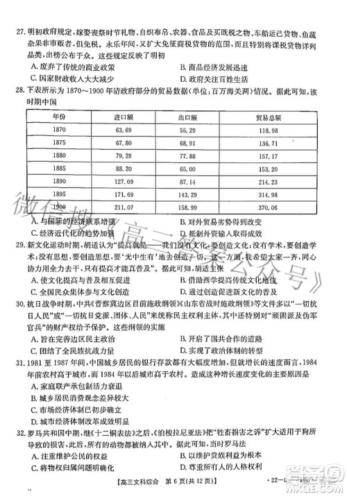 2022年4月河南省高三模拟考试文科综合试题及答案