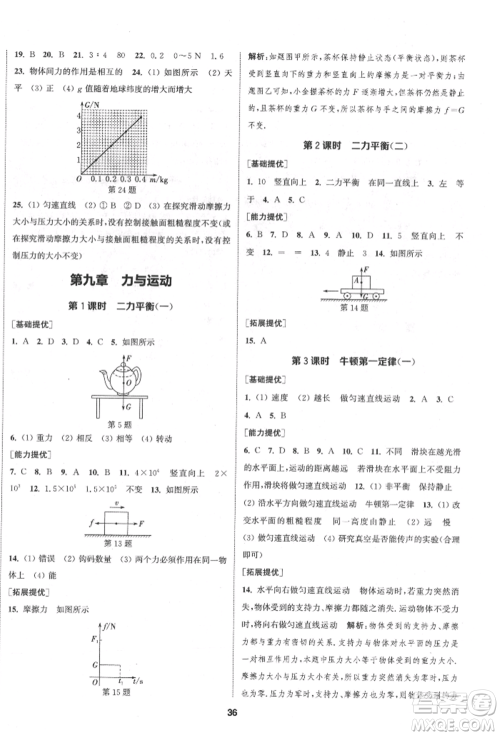 南京大学出版社2022提优训练课课练八年级下册物理江苏版徐州专版参考答案