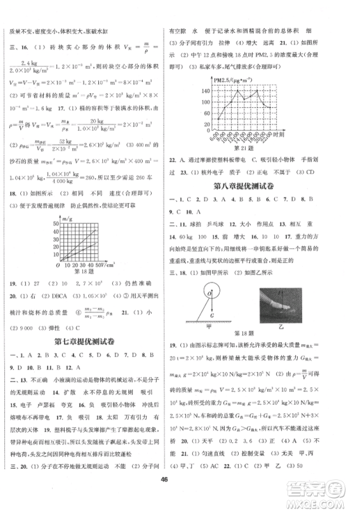 南京大学出版社2022提优训练课课练八年级下册物理江苏版徐州专版参考答案