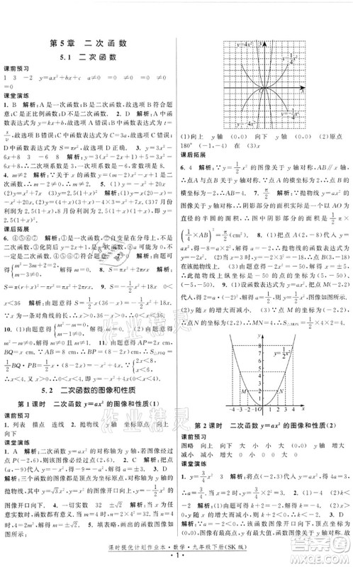 江苏人民出版社2022课时提优计划作业本九年级数学下册SK苏科版答案