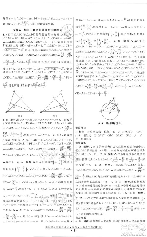 江苏人民出版社2022课时提优计划作业本九年级数学下册SK苏科版答案