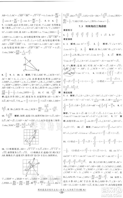 江苏人民出版社2022课时提优计划作业本九年级数学下册SK苏科版答案
